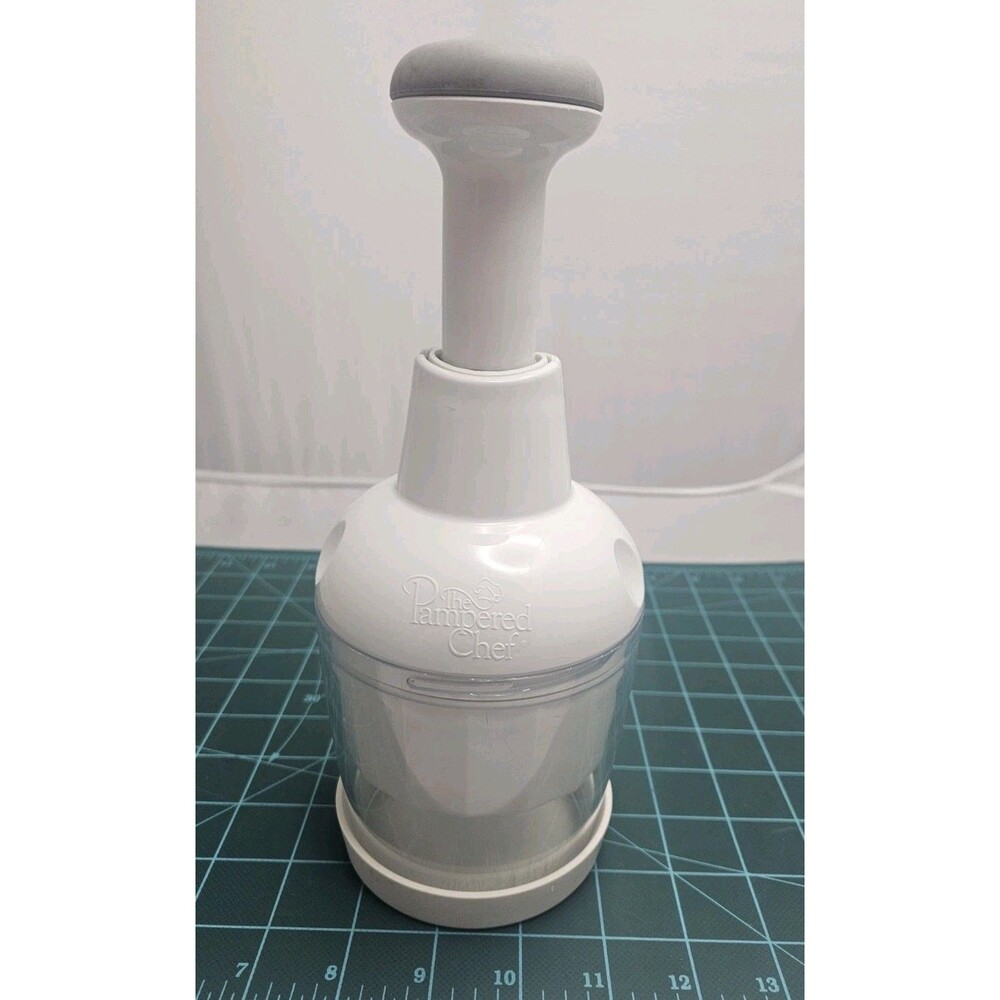 Pampered Chef Manual Push Food Chopper w/ Collection Container & Lid